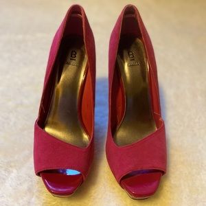 Pink open toe high heels